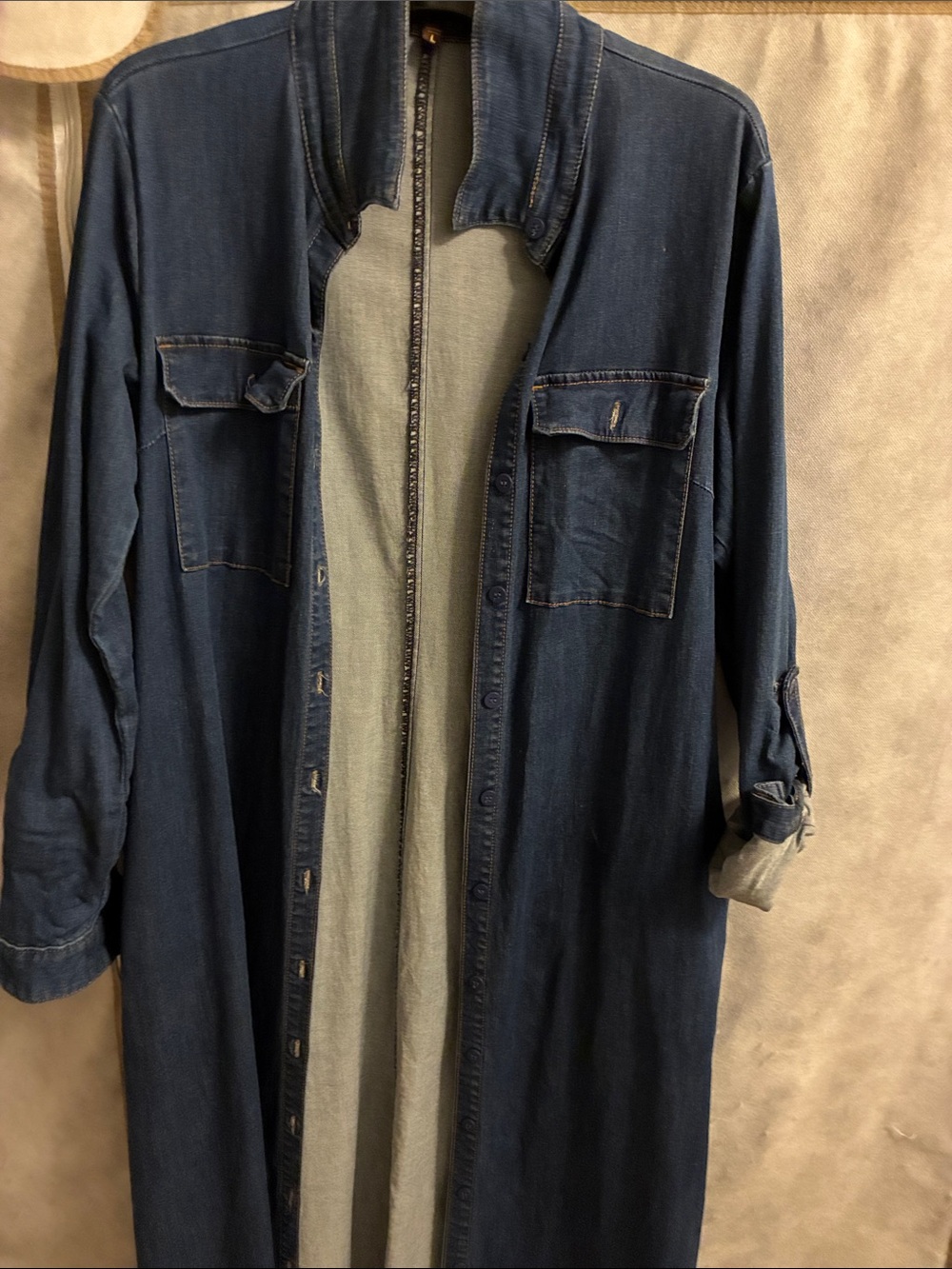 Long Denim Shirt Jacket - Dark Blue - Picture 2 of 4